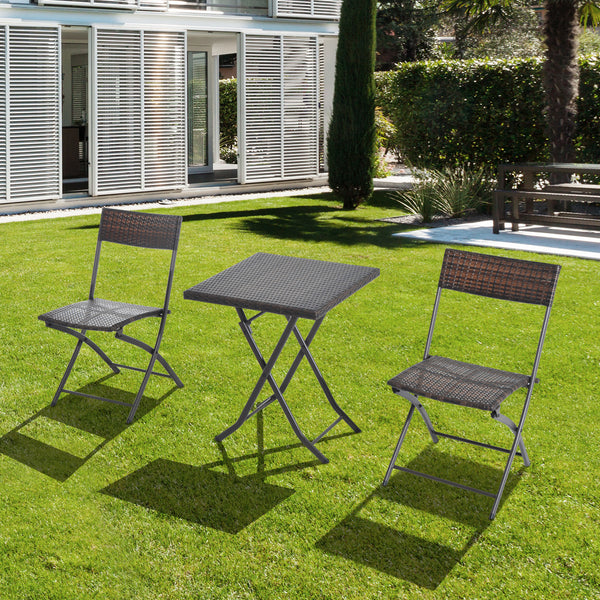 Inklapbare 3-delige Bistroset van Poly Rattan – Bruin