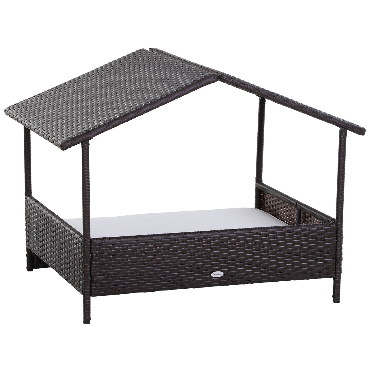 Weerbestendig Hondenbed van Polyrattan – Bruin/Beige – 95×69×70 cm