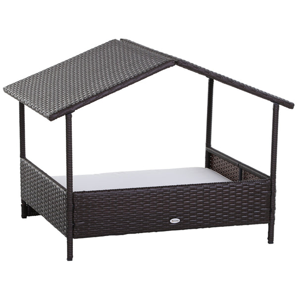 Weerbestendig Hondenbed van Polyrattan – Bruin/Beige – 95×69×70 cm