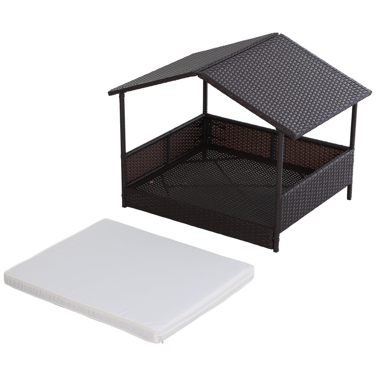 Weerbestendig Hondenbed van Polyrattan – Bruin/Beige – 95×69×70 cm