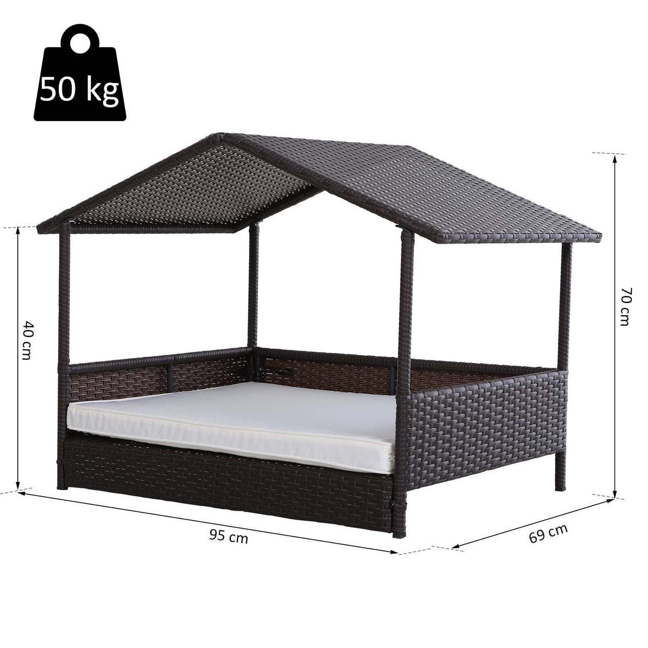 Weerbestendig Hondenbed van Polyrattan – Bruin/Beige – 95×69×70 cm