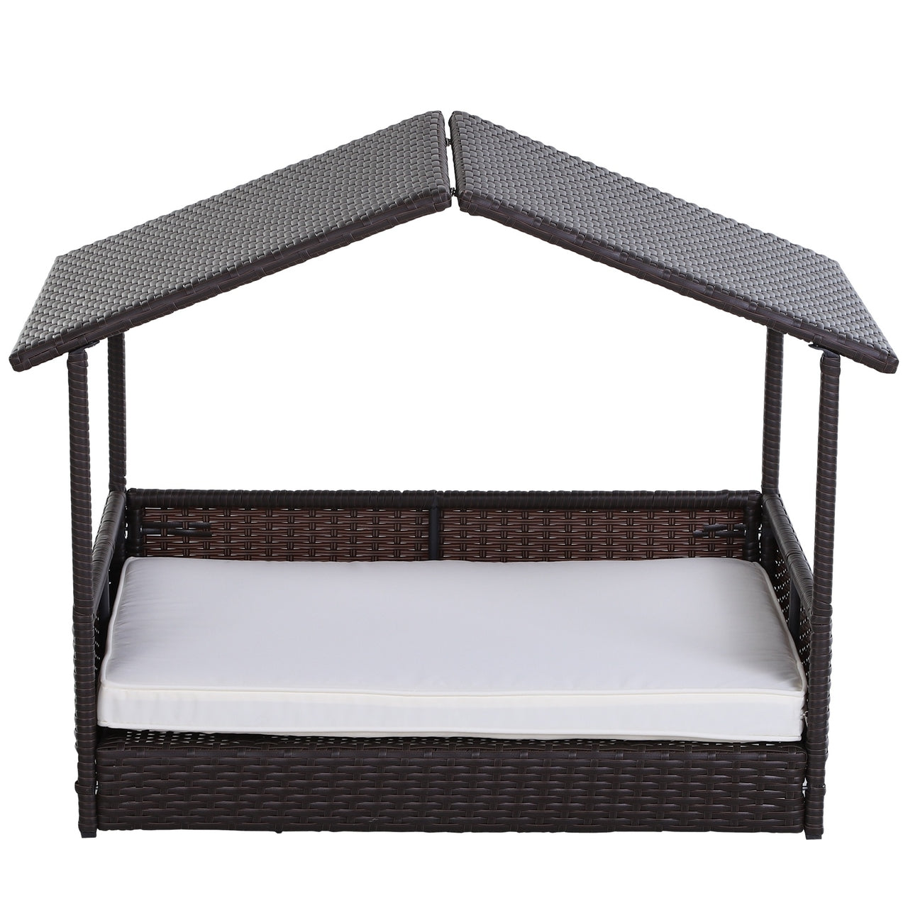 Weerbestendig Hondenbed van Polyrattan – Bruin/Beige – 95×69×70 cm