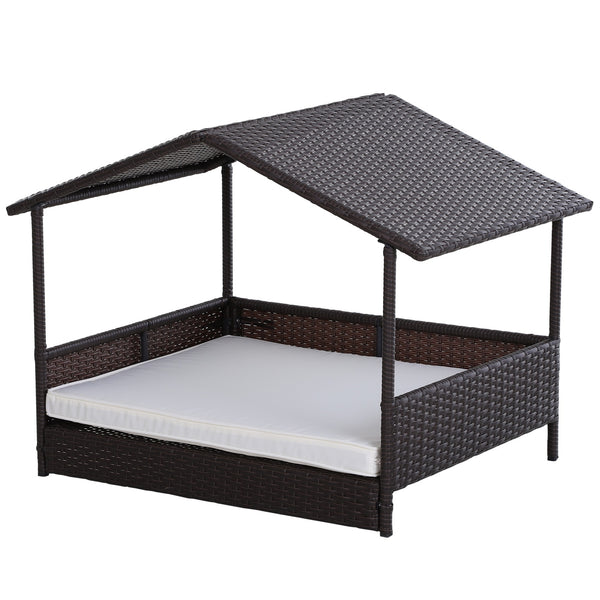 Weerbestendig Hondenbed van Polyrattan – Bruin/Beige – 95×69×70 cm