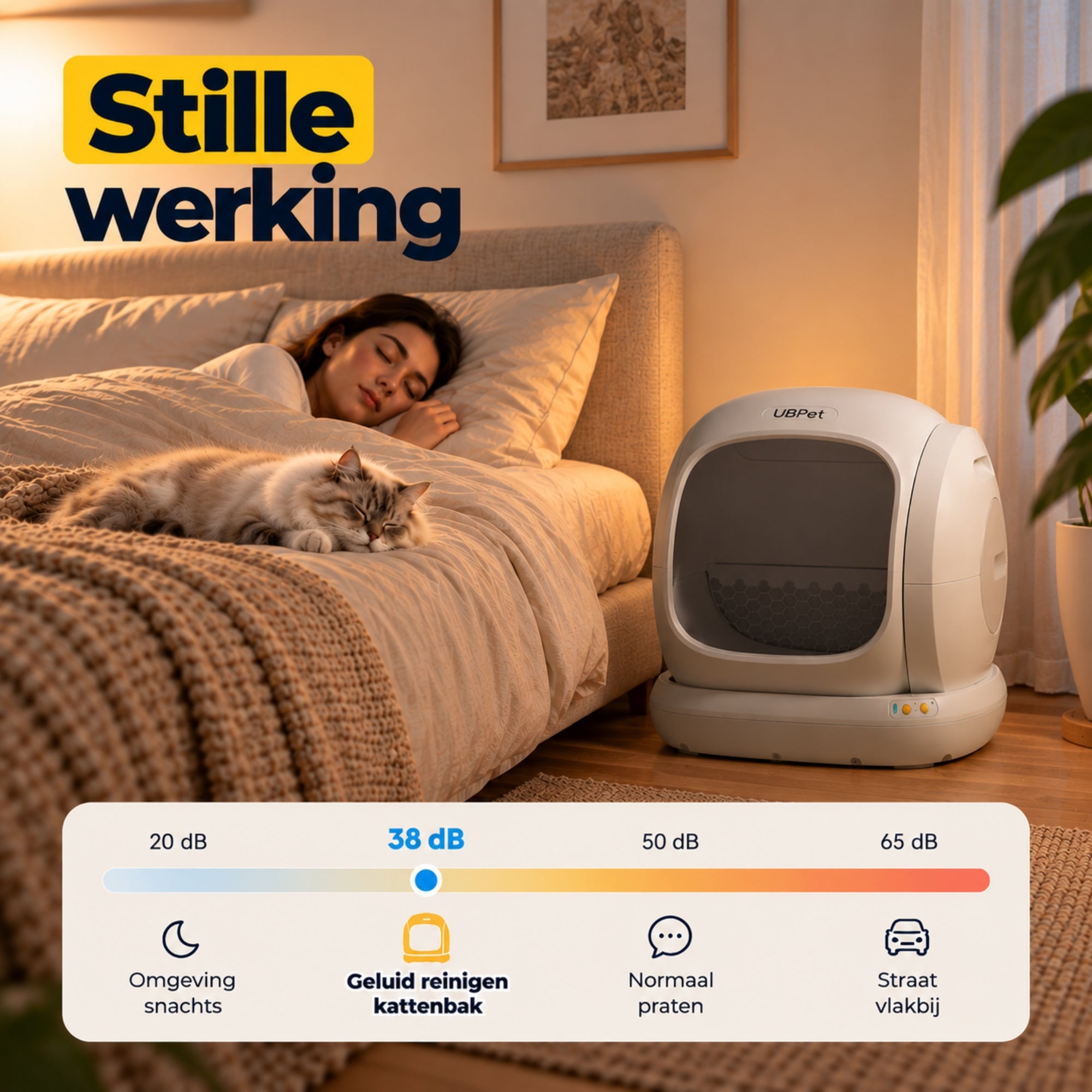 UBPet C20 automatische kattenbak – met app-bediening en dubbele geurverwijdering en zeer stille werking in slaapkameromgeving