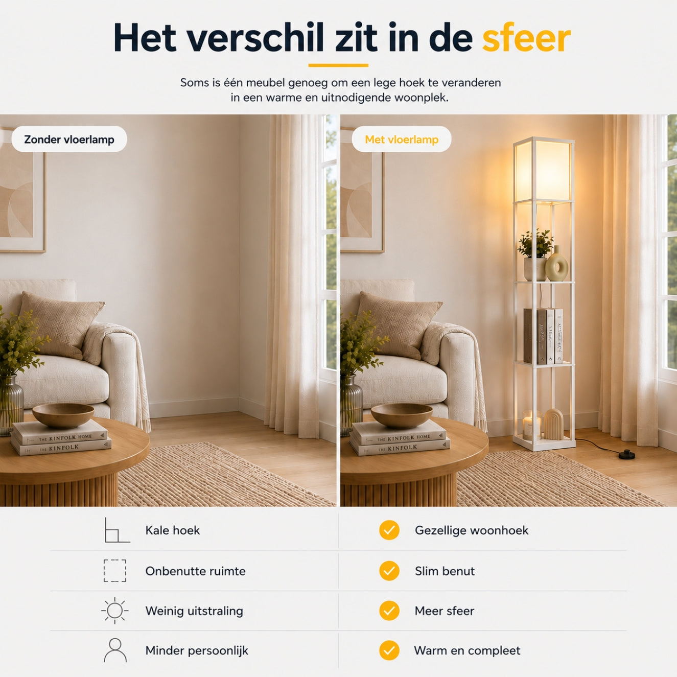 Multifunctionele witte vloerlamp met planken – 160 cm hoog