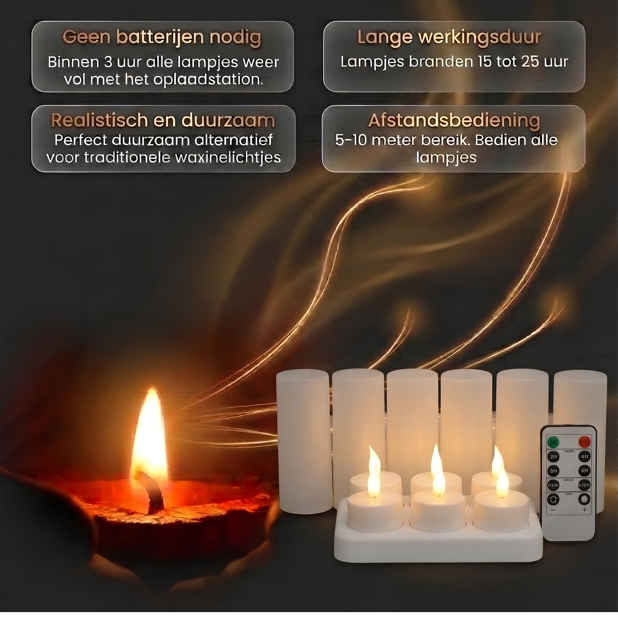 6 oplaadbare LED waxinelichtjes – met afstandsbediening en timerfunctie | Zenzee