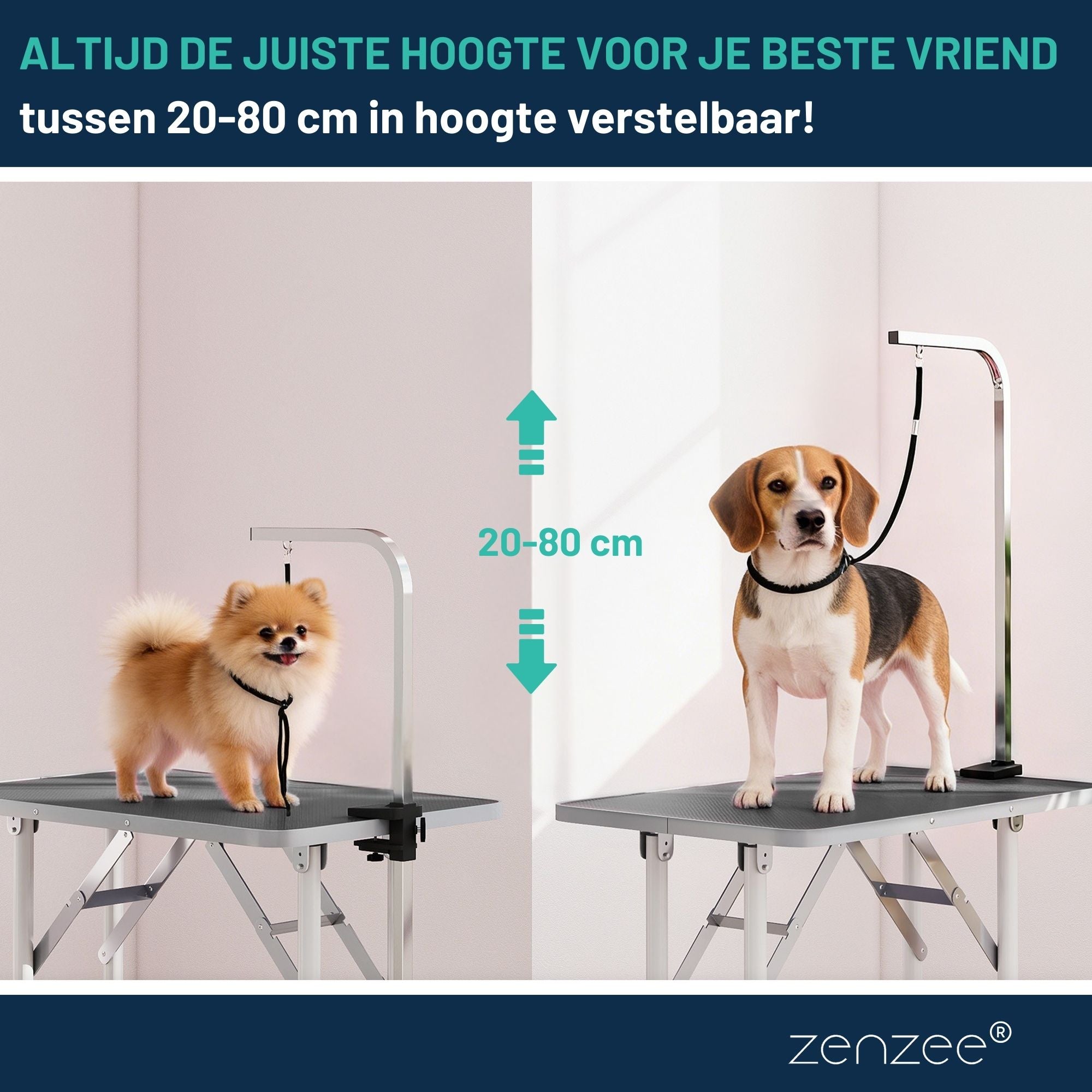 Honden trimtafel zwart 81x49x80cm – Inklapbare tafel met verstelbare trimarm en aanlijnoptie, hoogte 20-80 cm verstelbaar