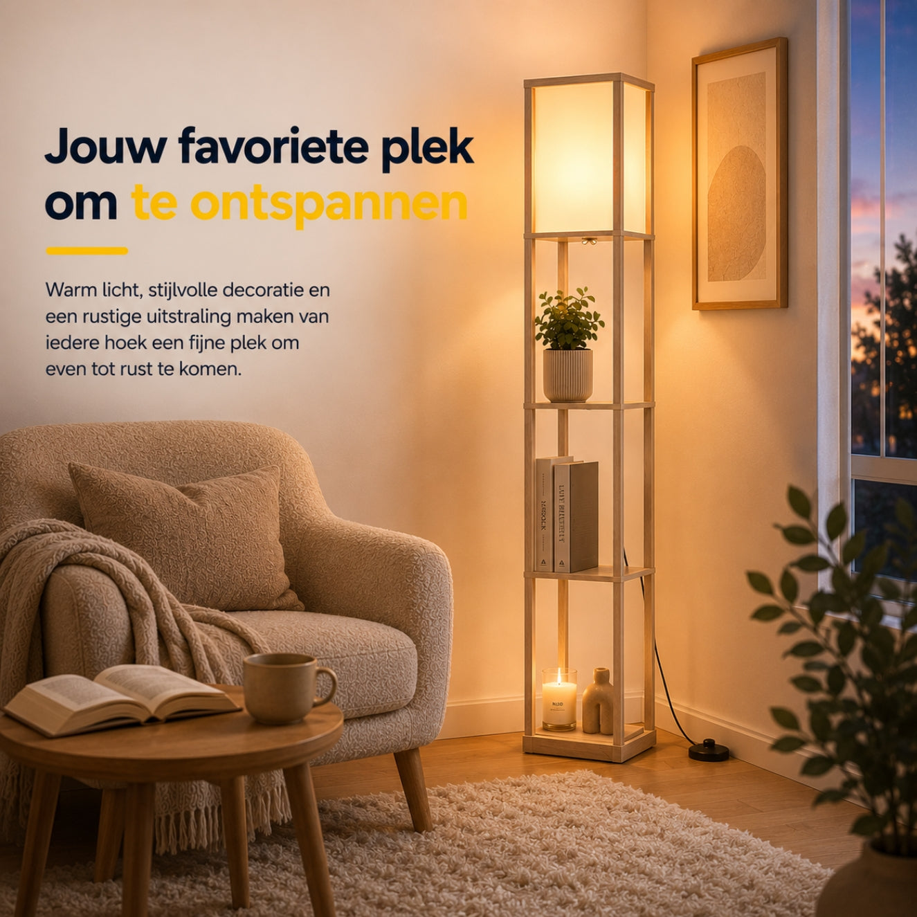 Moderne vloerlamp met opbergruimte 160 cm wit/eiken