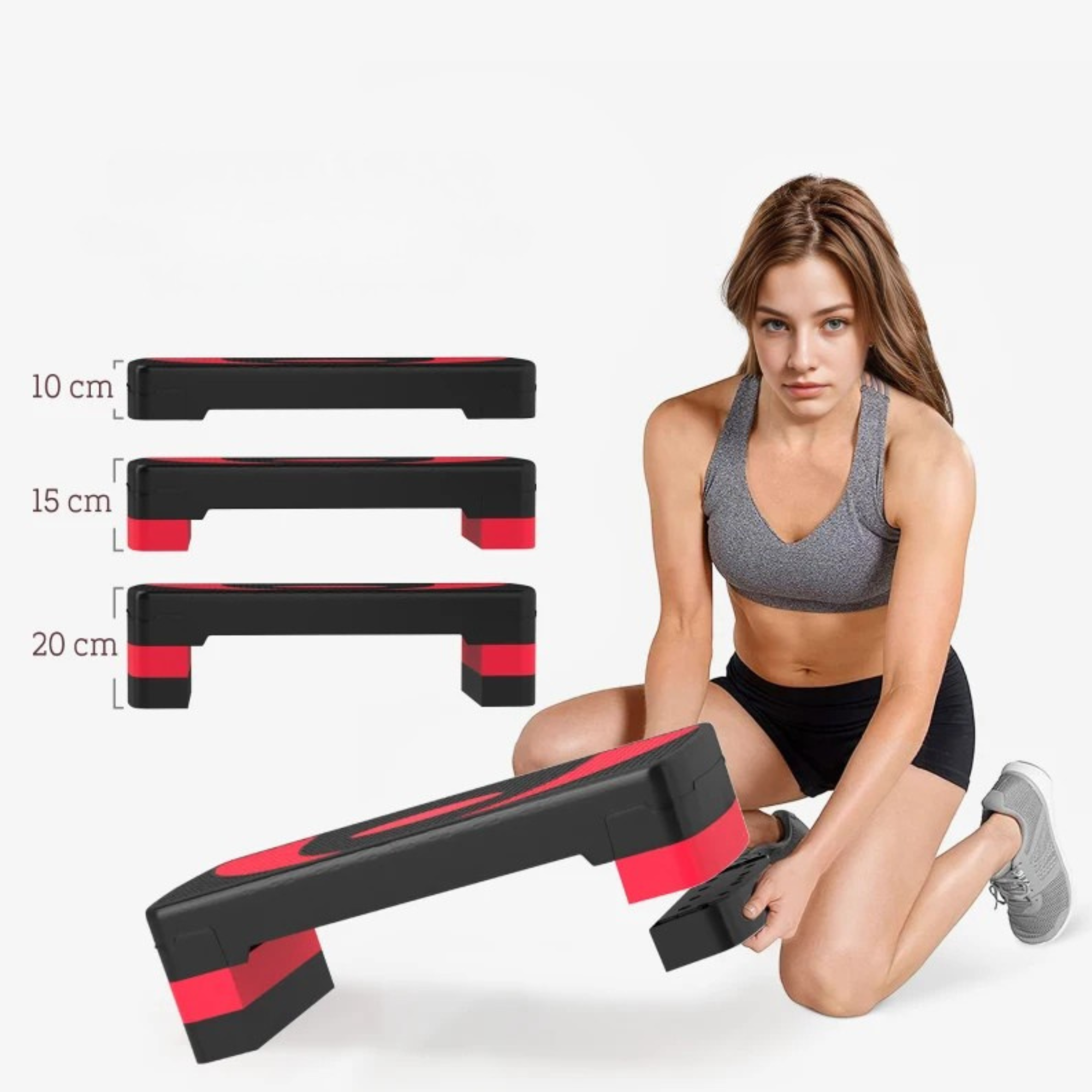 Aerobic stepper rood 80x31x10-20 cm – verstelbare hoogte en antislip voor diverse trainingen thuis en in de sportschool
