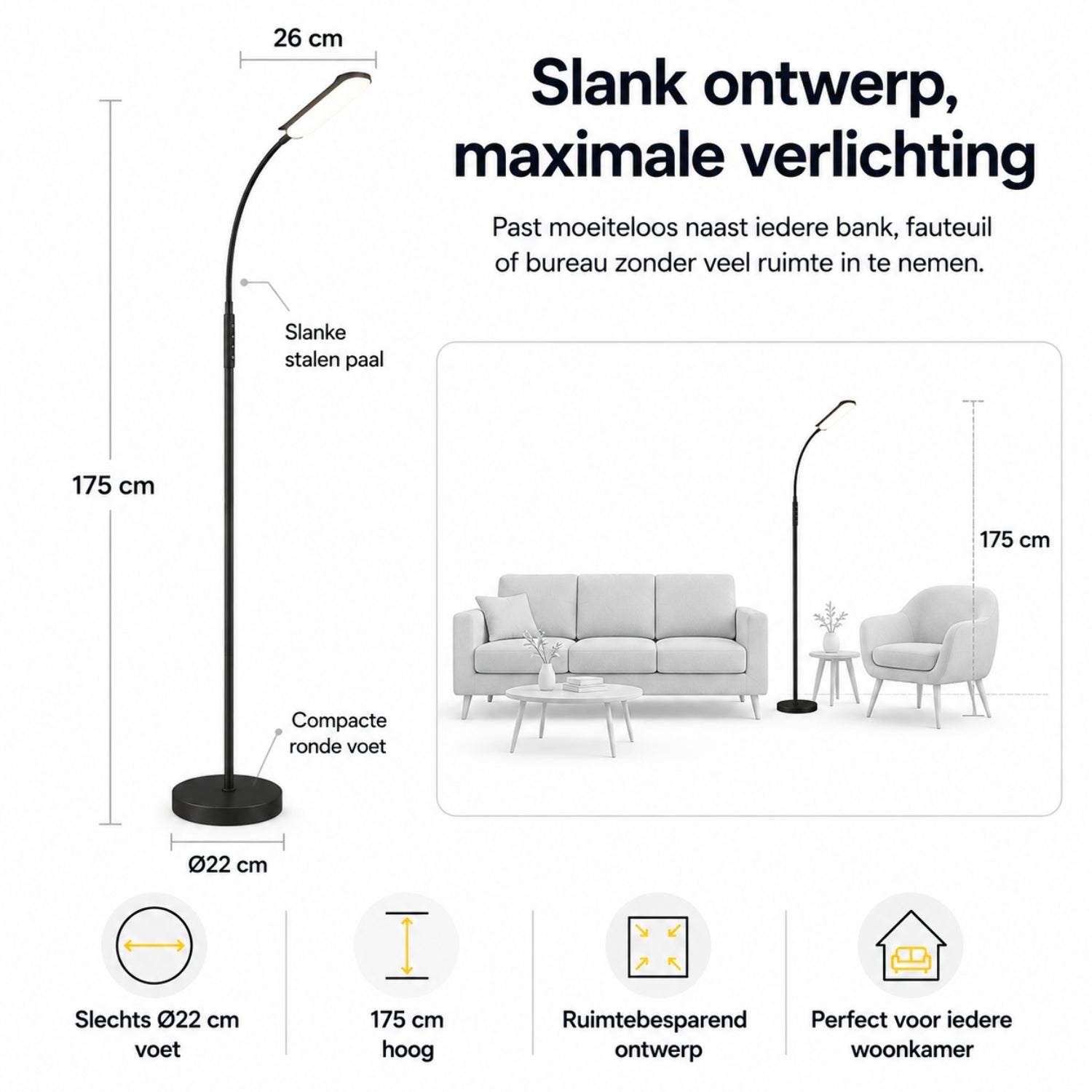 Dimbare LED vloerlamp voor woonkamer met afstandsbediening en geheugenfunctie zwart | Zenzee