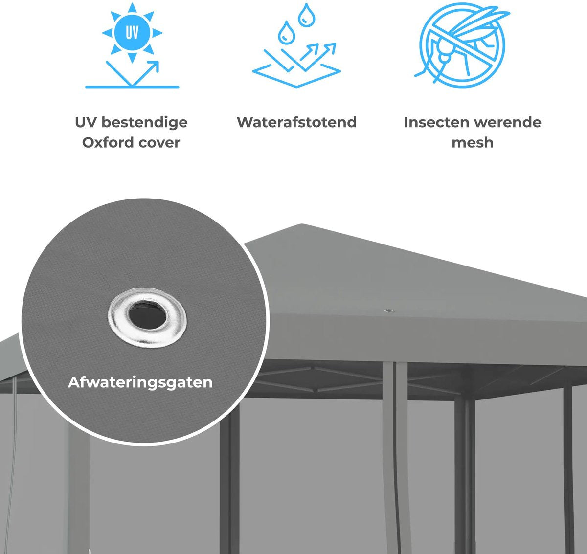 Easy-up partytent grijs 3x3 m met draagtas en stalen frame