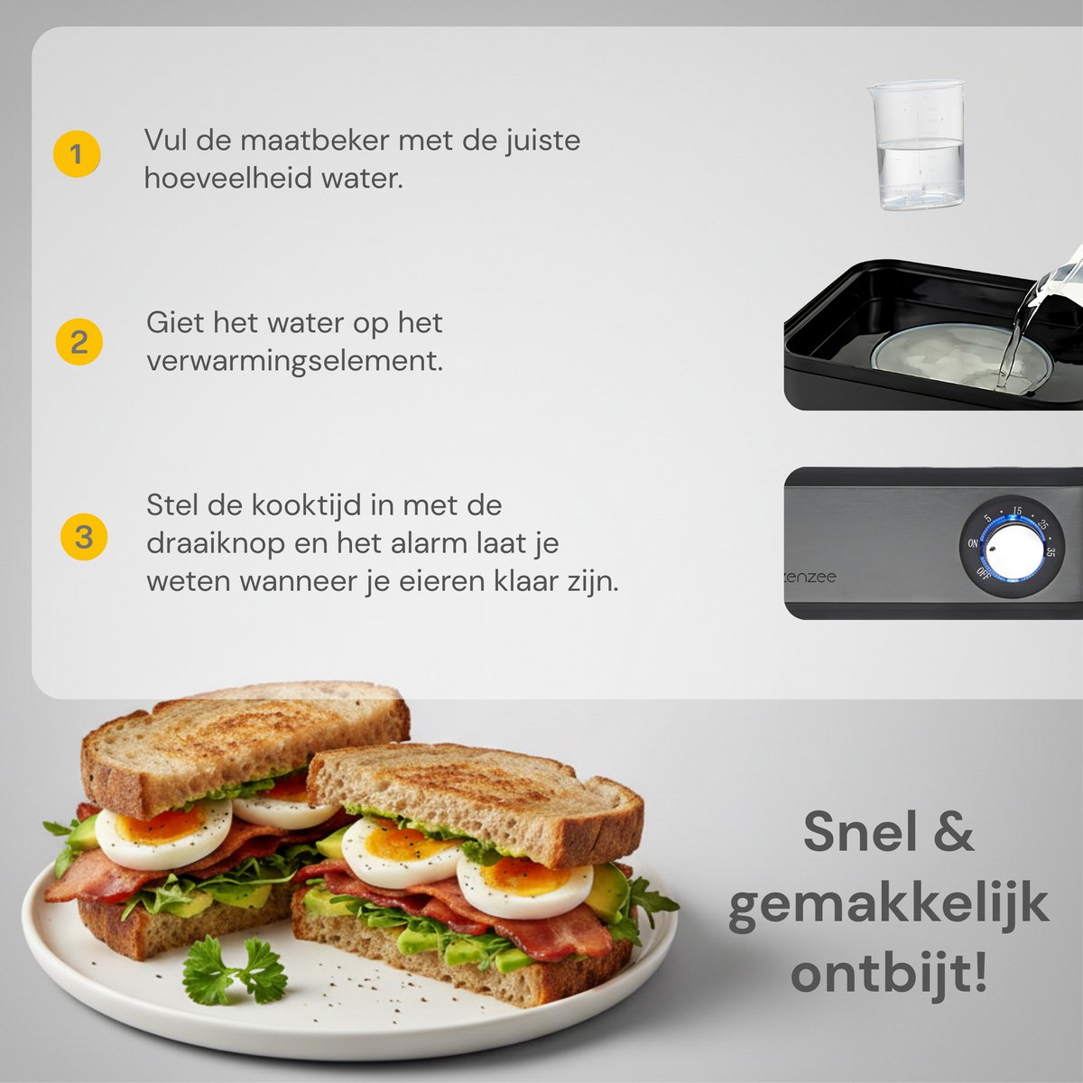 Elektrische Eierkoker voor 16 Eieren met Timer en RVS Behuizing | Zenzee eenvoudig instellen voor perfect gekookte eieren bij het ontbijt
