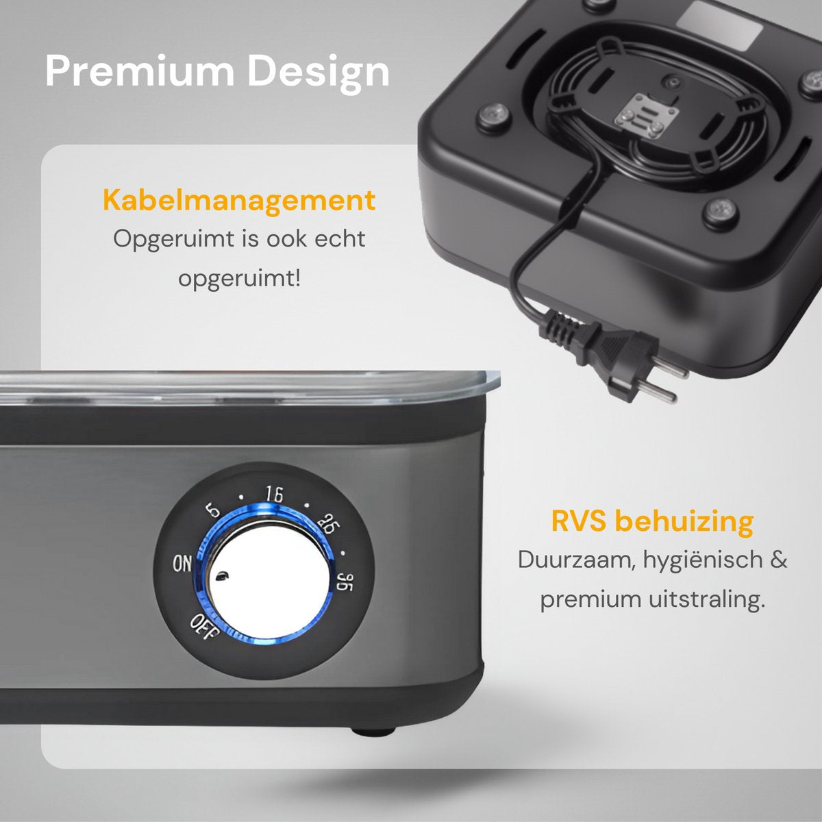 Elektrische Eierkoker voor 16 Eieren met Timer en RVS Behuizing | Zenzee met compact kabelmanagement en duurzaam RVS design