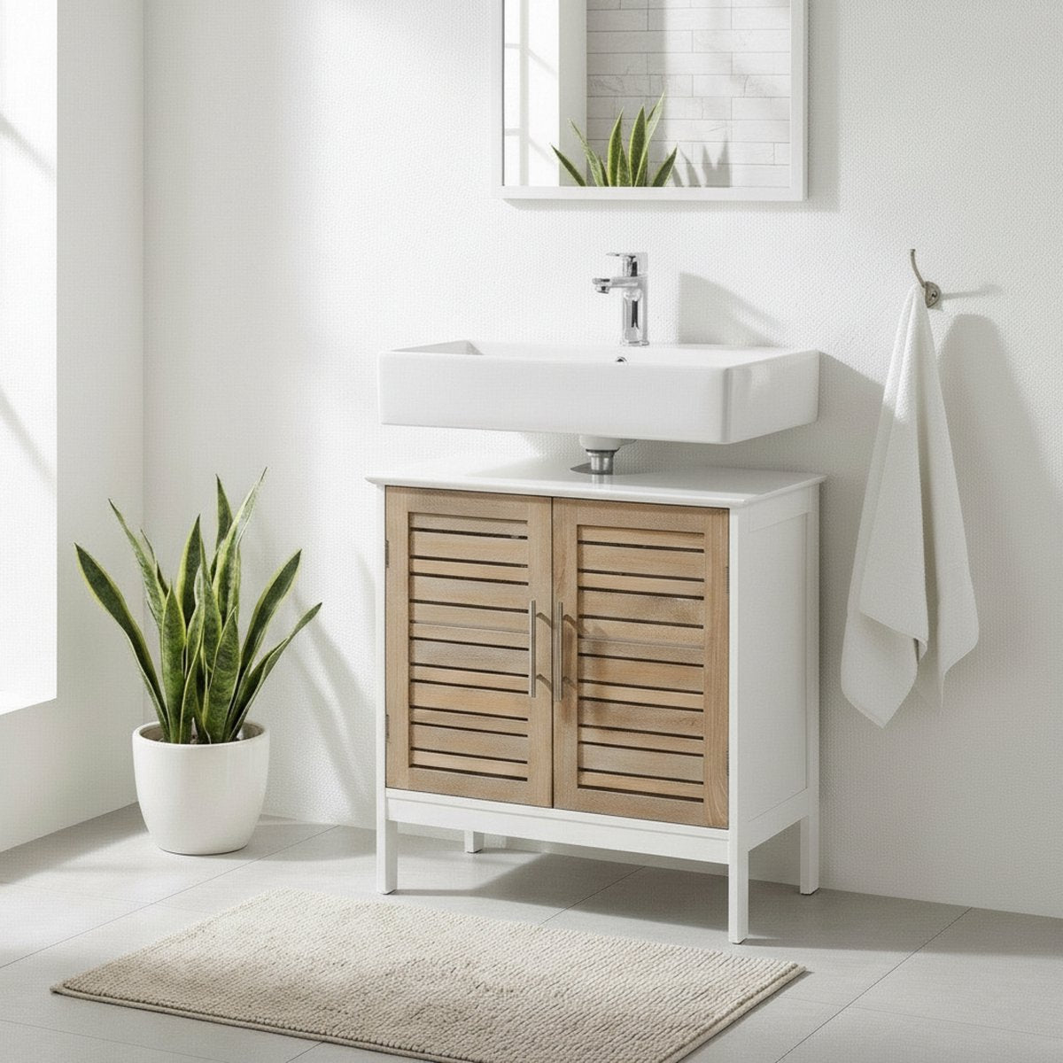 Wastafelonderkast wit-eiken 70x60x30 cm – Compact badkamermeubel met natuurlijke uitstraling