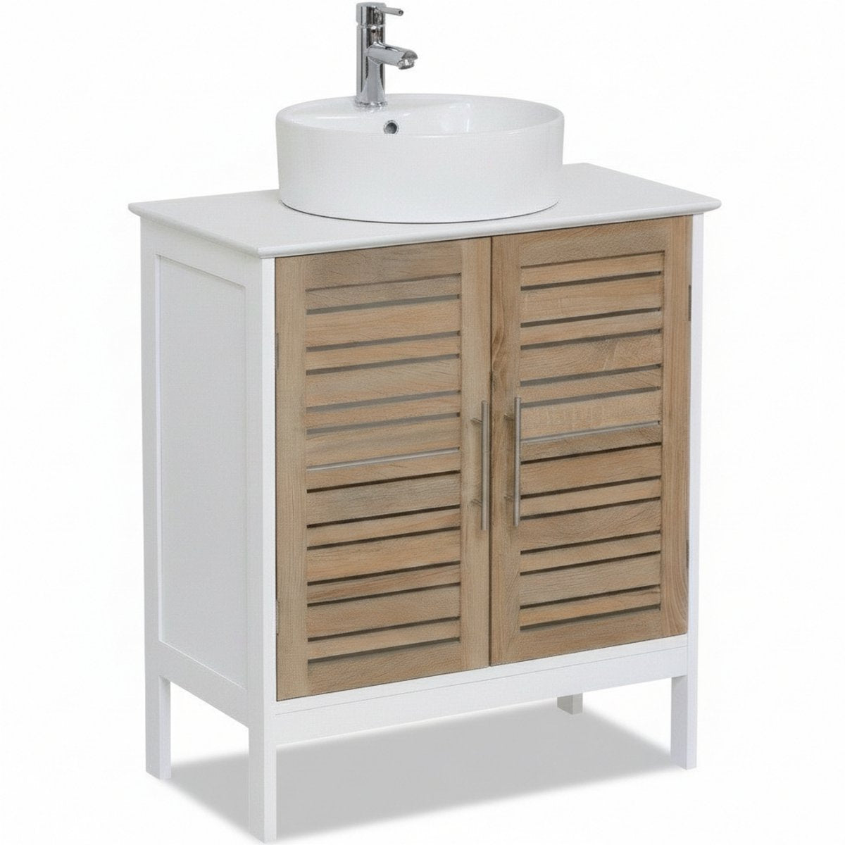 Wastafelonderkast wit-eiken 70x60x30 cm – Compact badkamermeubel met natuurlijke uitstraling