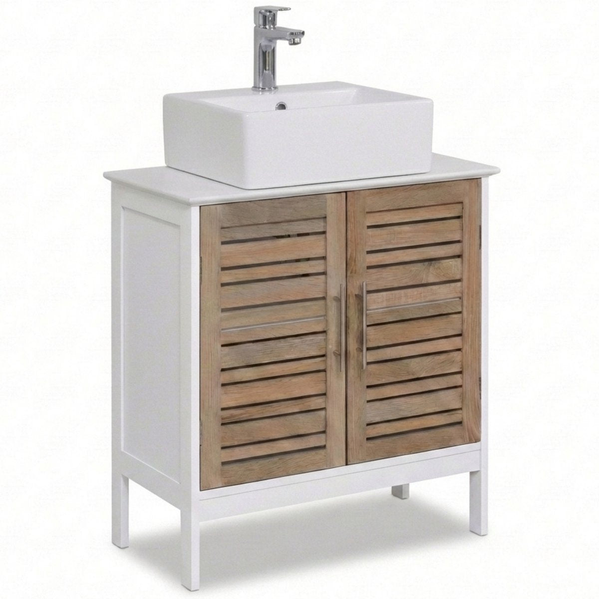Wastafelonderkast wit-eiken 70x60x30 cm – Compact badkamermeubel met natuurlijke uitstraling