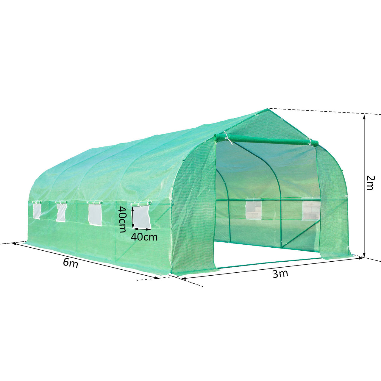 Tunnelkas XL van 6 x 3 x 2 m – Groene foliekas voor buitengebruik