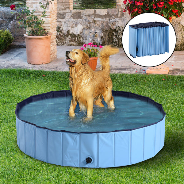Opvouwbaar blauw hondenzwembad – Ø 140 x 30 cm, ideaal voor warme dagen