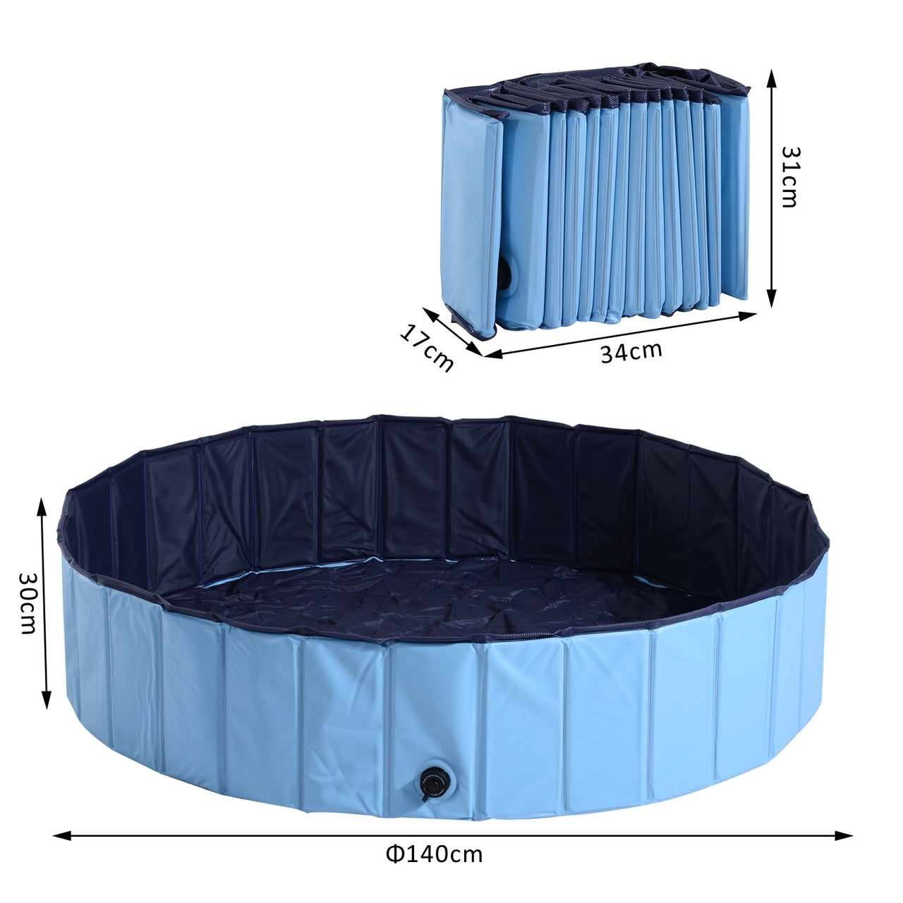 Opvouwbaar blauw hondenzwembad – Ø 140 x 30 cm, ideaal voor warme dagen