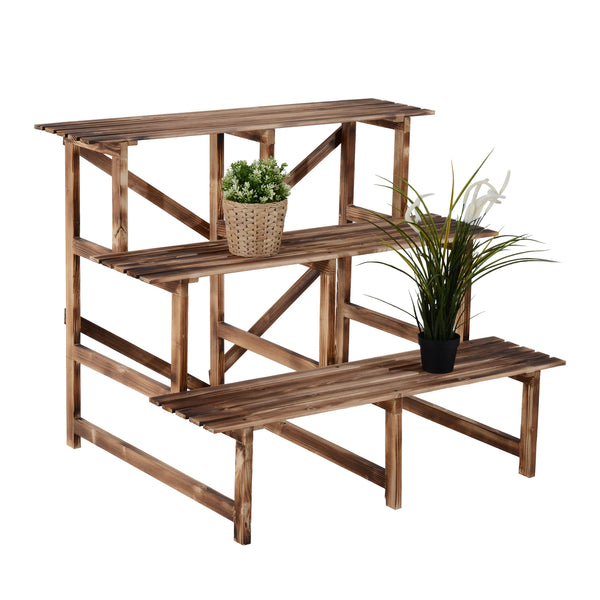 Plantenrek 3-laags dennenhout 100 x 40 x 120 cm