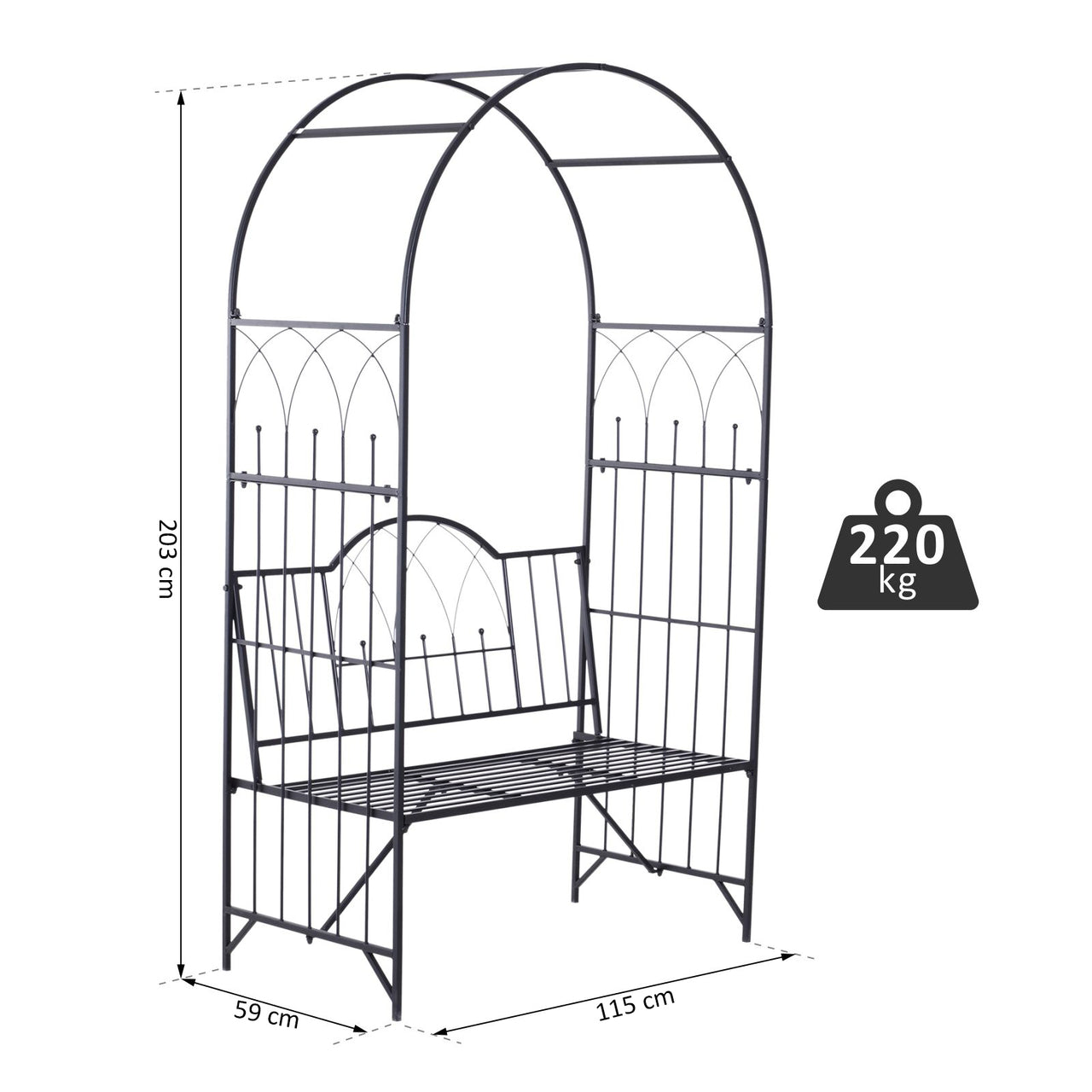 Tuinbank met rozenboog 115 x 59 x 203 cm
