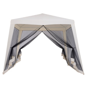 Tuinpaviljoen 3 x 3 m met muggengaas - Beige met polyester dak en zwarte insectenwering voor buitengebruik