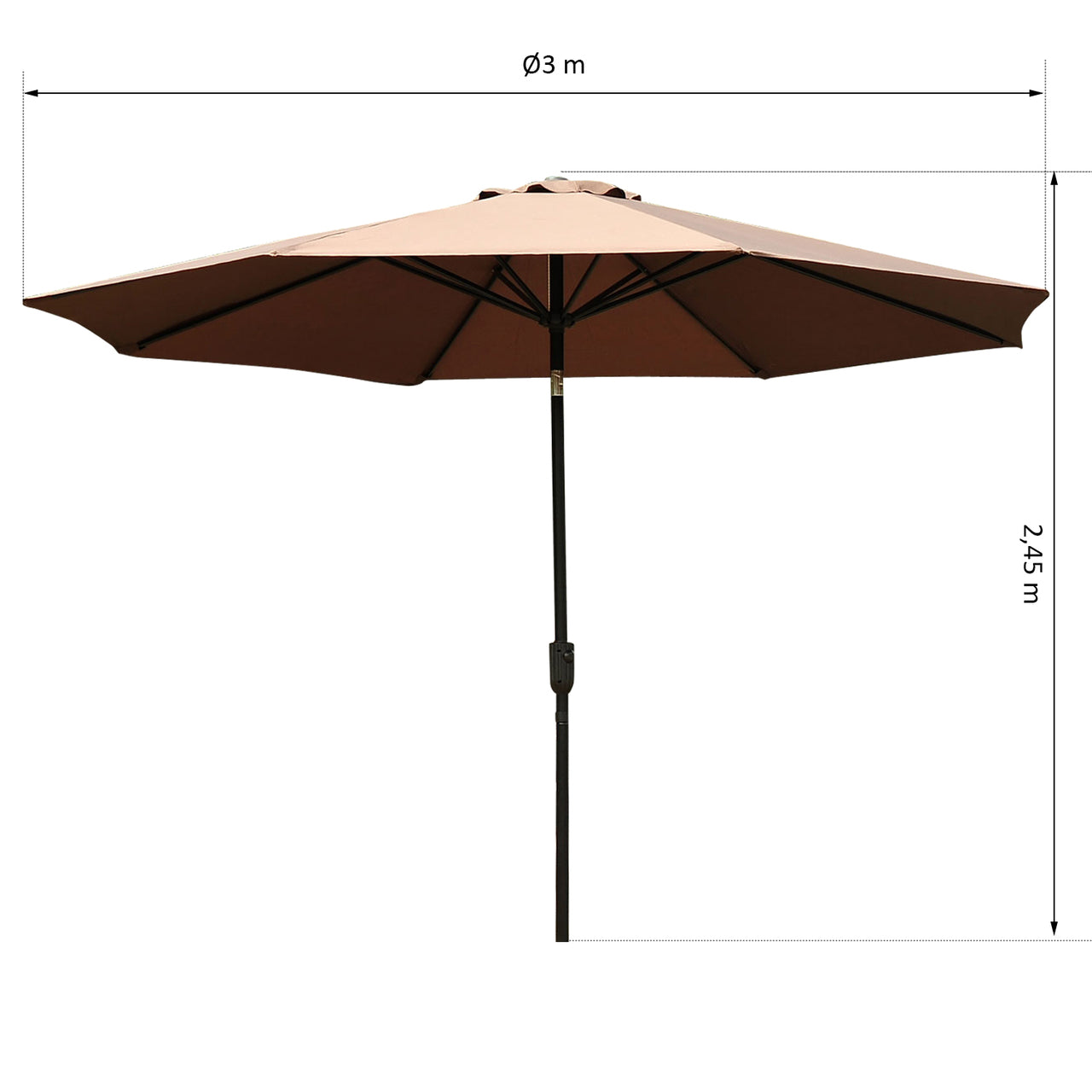 Parasol Ø300 cm met knikfunctie en handslinger - Bruin