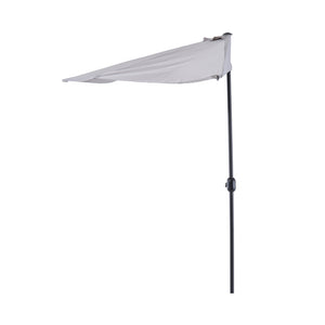 Halfronde balkonparasol met handslinger grijs 150 cm – ideale zonbescherming direct tegen de muur geplaatst