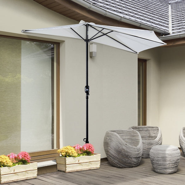 Halfronde balkonparasol met handslinger crèmewit 150 cm