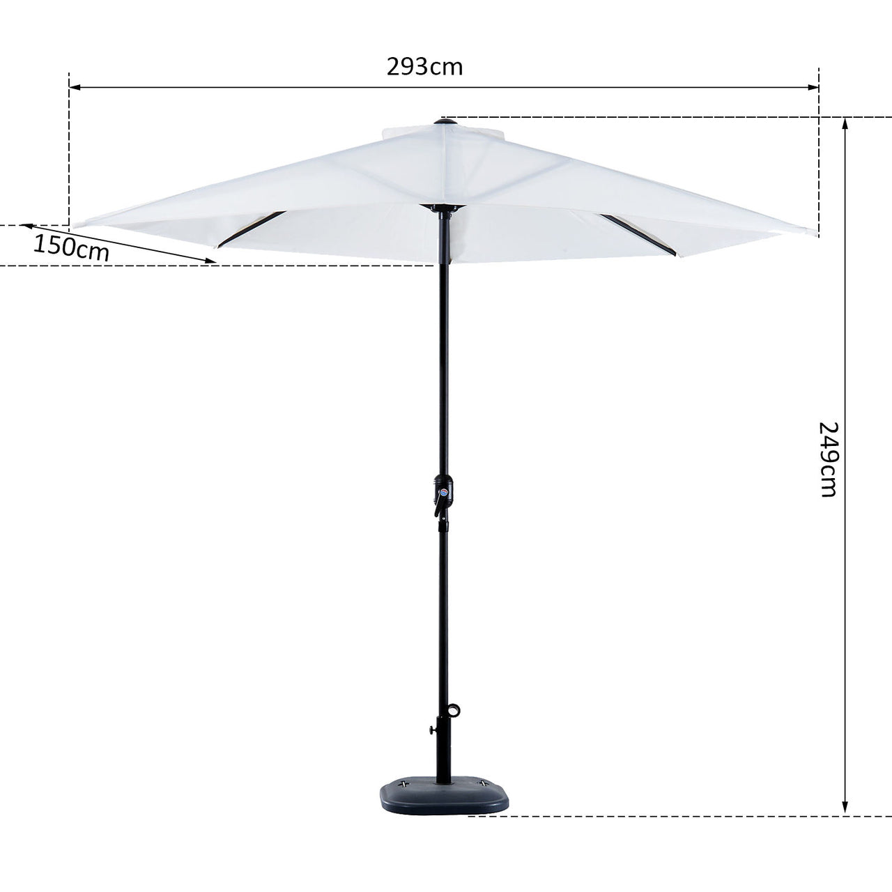 Halfronde balkonparasol met handslinger crèmewit 150 cm