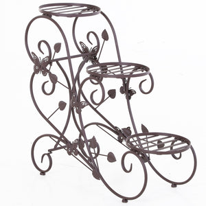Klassiek 3-laags plantenrek van metaal (bronskleurig) met sierlijke vlinder- en bladmotieven in Franse stijl
