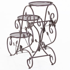 Klassiek 3-laags plantenrek van metaal (bronskleurig) met sierlijke details en stevig frame voor binnen en buitengebruik