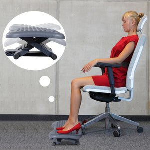 Ergonomische voetensteun (verstelbaar, grijs) voor betere houding en comfort tijdens lange werkdagen aan het bureau