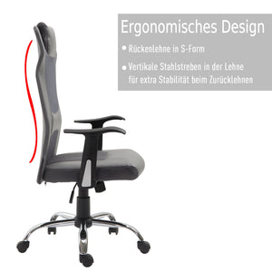 Ergonomische bureaustoel met hoofdkussen (grijs kunstleer) met S-vorm rugleuning en verstelbare armleuningen