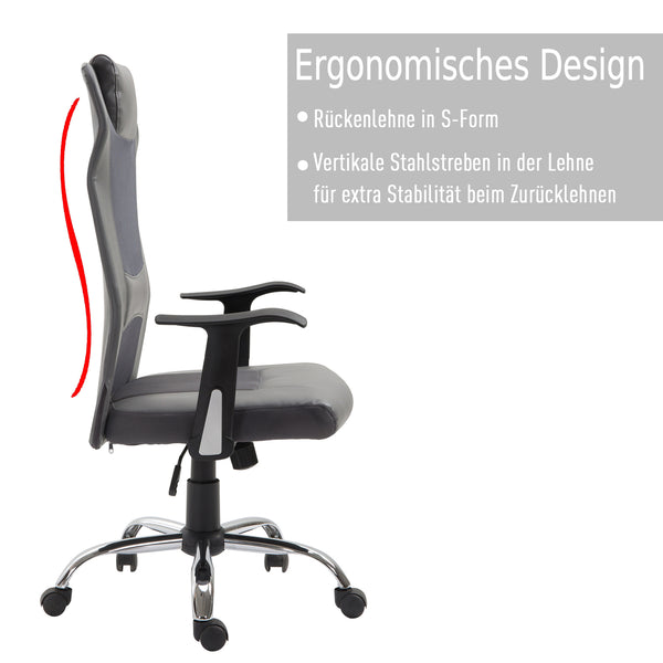Ergonomische bureaustoel met hoofdkussen (grijs kunstleer)