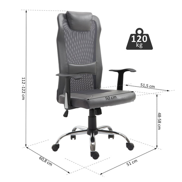 Ergonomische bureaustoel met hoofdkussen (grijs kunstleer)