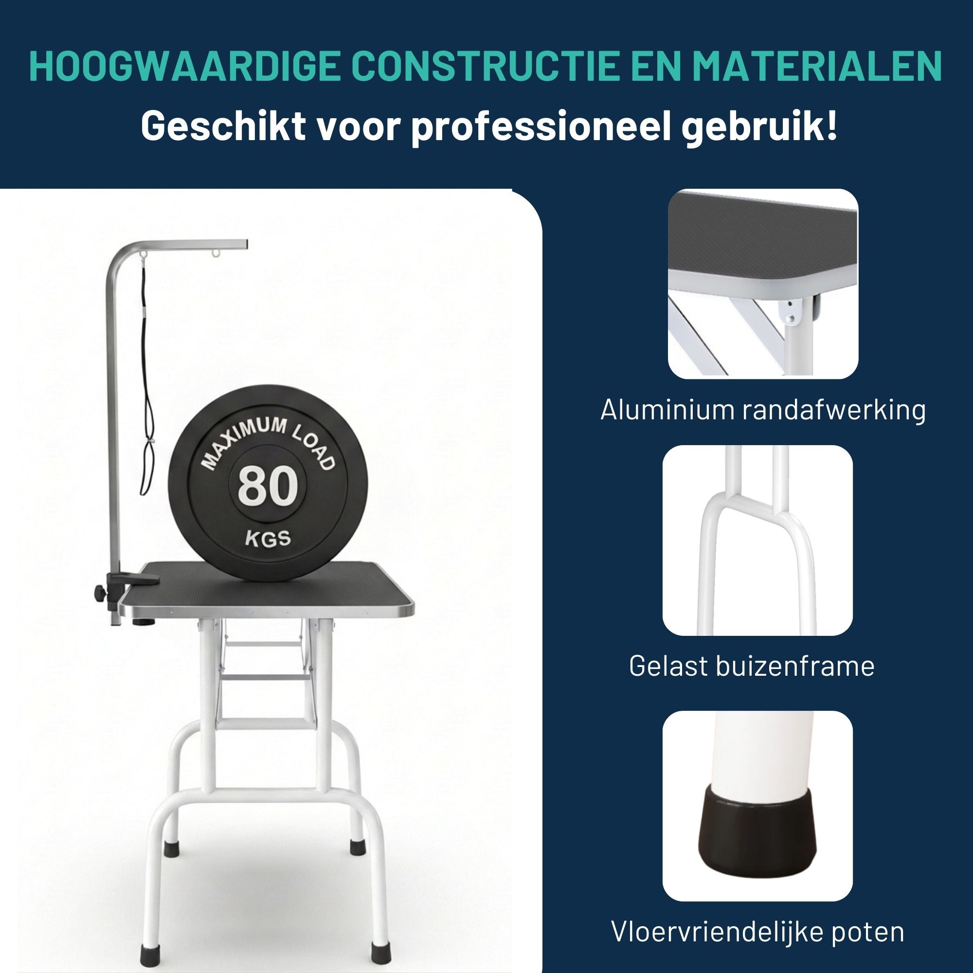 Honden trimtafel zwart 81x49x80cm – Inklapbare tafel met verstelbare trimarm en aanlijnoptie, stevige constructie en aluminium randafwerking