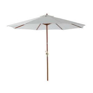 Crèmekleurige achthoekige parasol van 270 cm – bamboe met handslingerbediening voor sfeervolle terrasbescherming buiten
