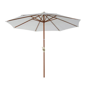 Crèmekleurige achthoekige parasol van 270 cm – bamboe frame met handige handslingerbediening voor terras en tuin