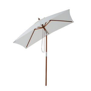 Rechthoekige luxe balkonparasol 200 x 150 cm creme met knikbaar houten frame en UV-bescherming voor balkon en tuin