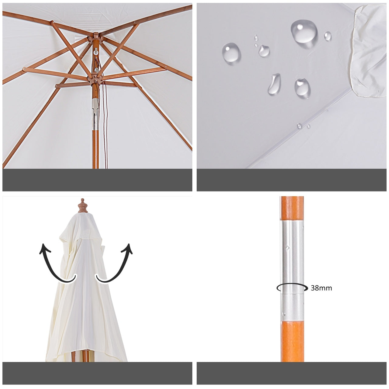 Rechthoekige luxe balkonparasol 200 x 150 cm creme met knikbaar en UV-bescherming