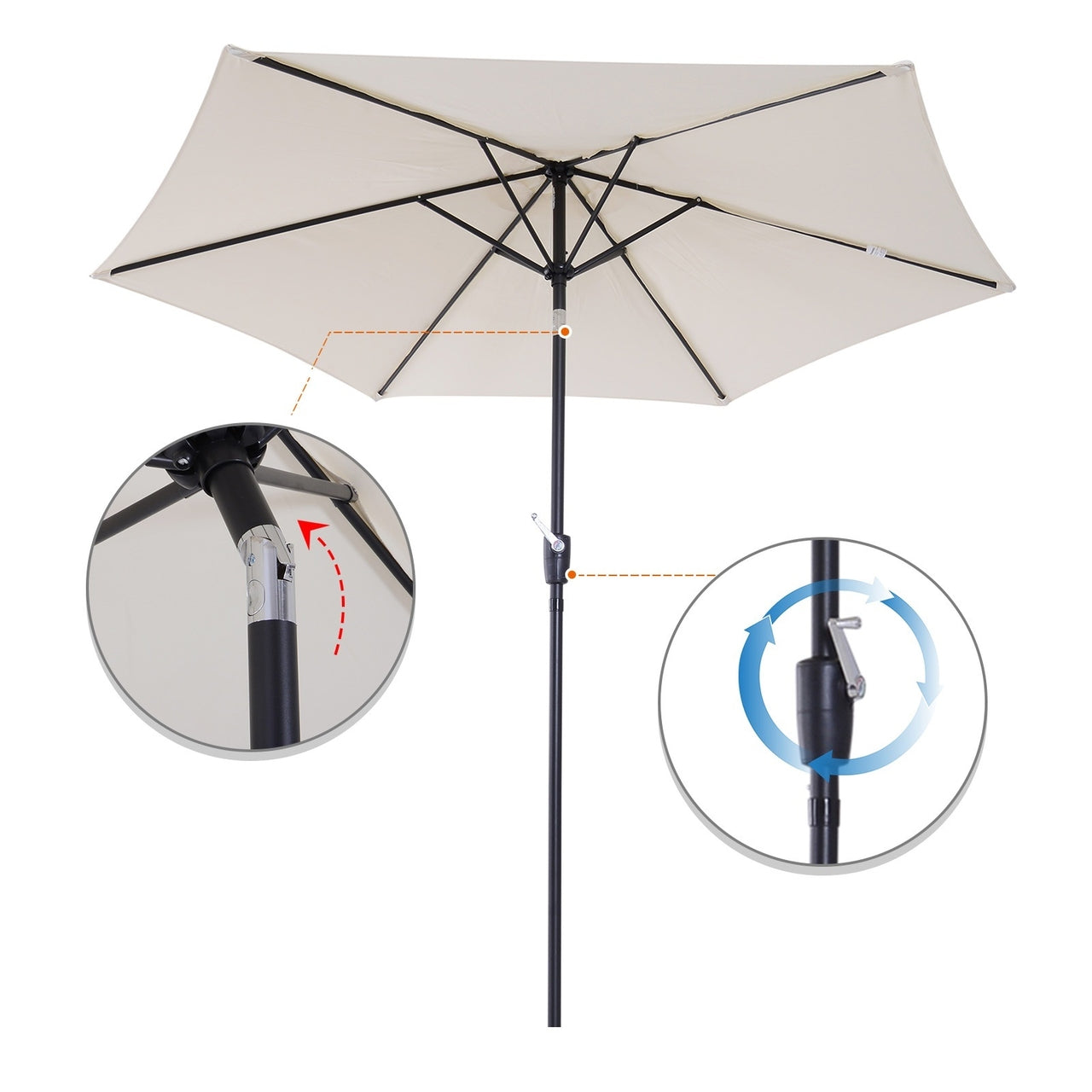 Crèmekleurige knikbare balkonparasol 270 cm – met handslingerbediening