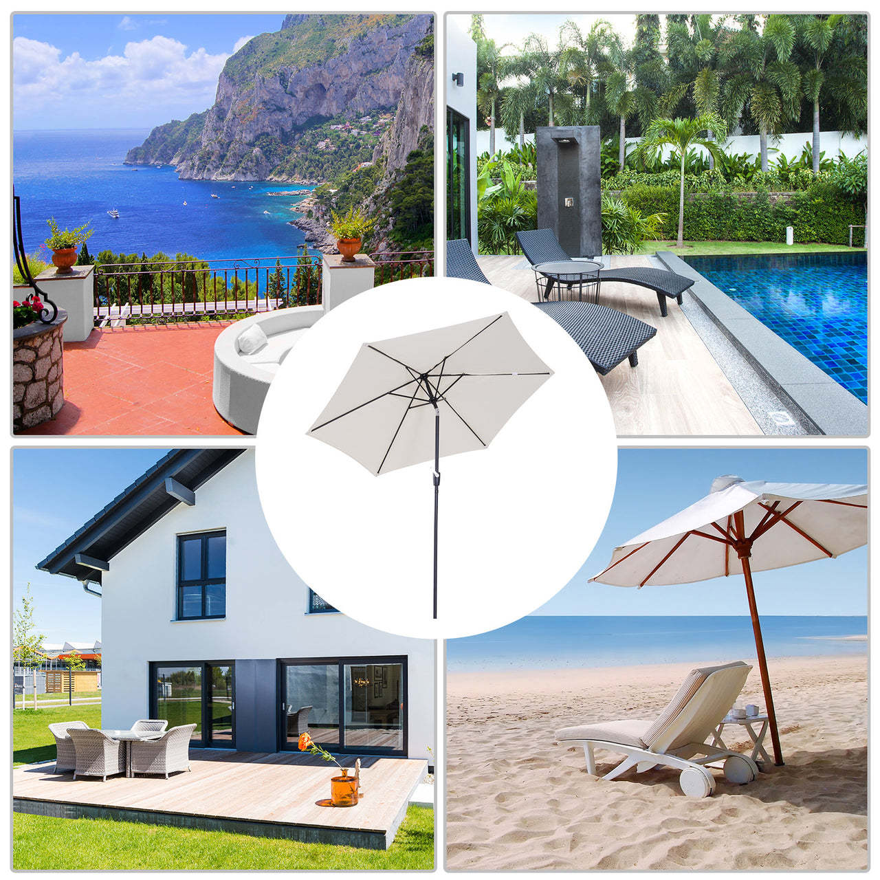 Crèmekleurige knikbare balkonparasol 270 cm – met handslingerbediening