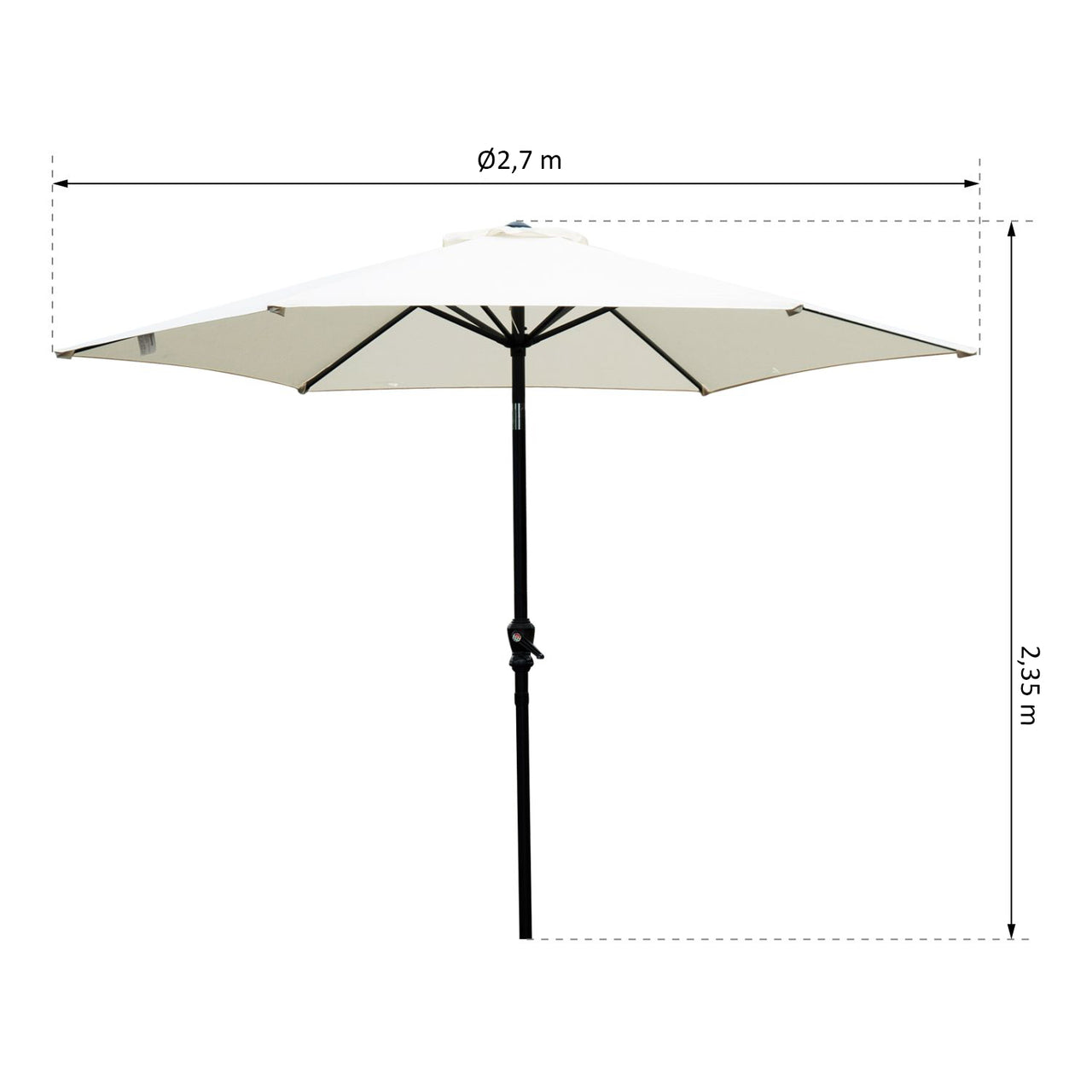 Crèmekleurige knikbare balkonparasol 270 cm – met handslingerbediening