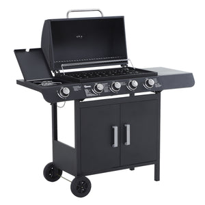 Gasbarbecue BBQ grill 5 branders zwart met zijbrander en opbergruimte voor veelzijdig grillen en koken