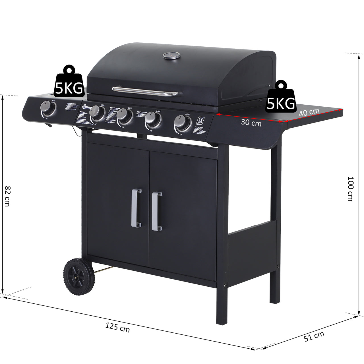 Gasbarbecue BBQ grill 5 branders zwart