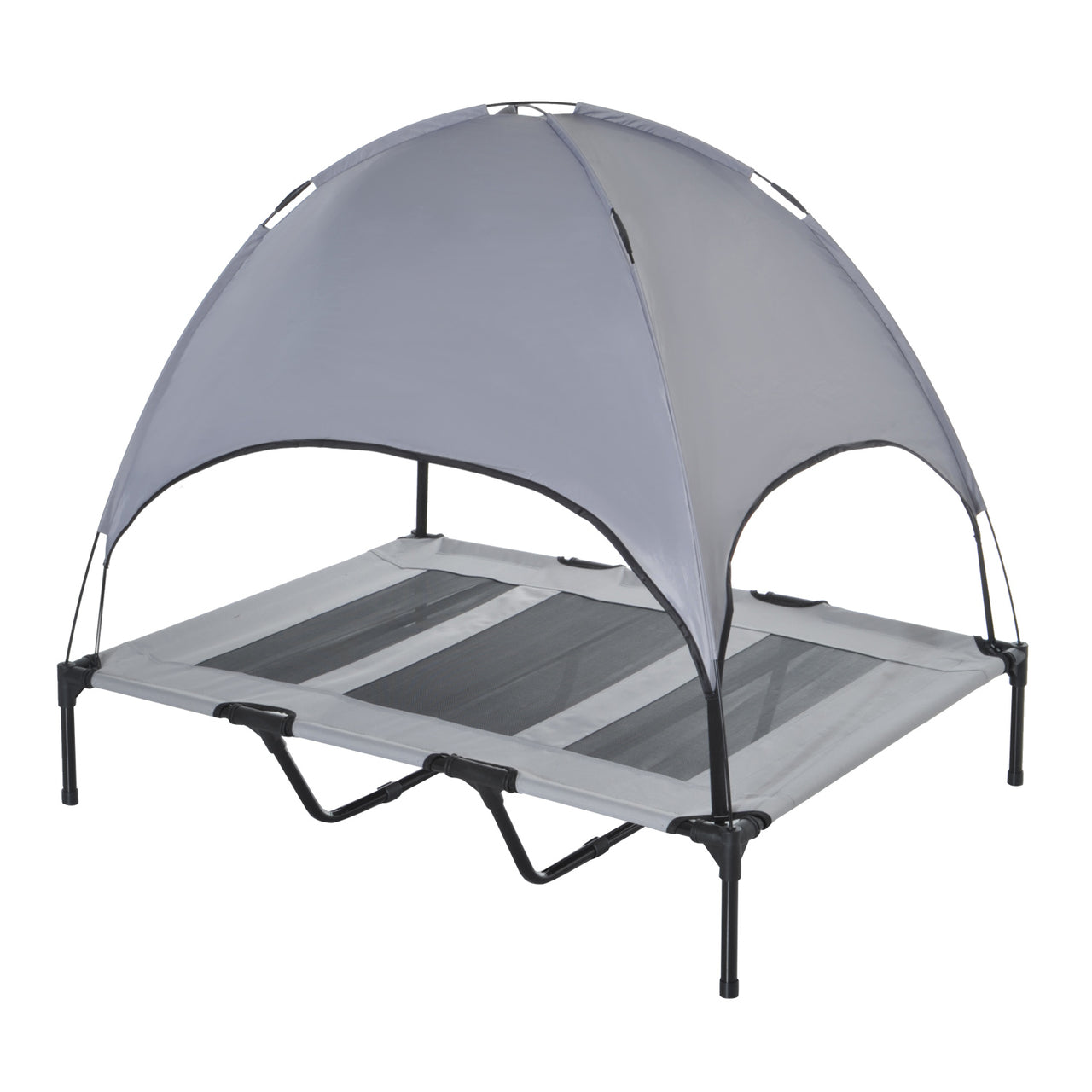 Verhoogd Hondenligbed met Zonnedak – 110×68 cm – Grijs | Zenzee