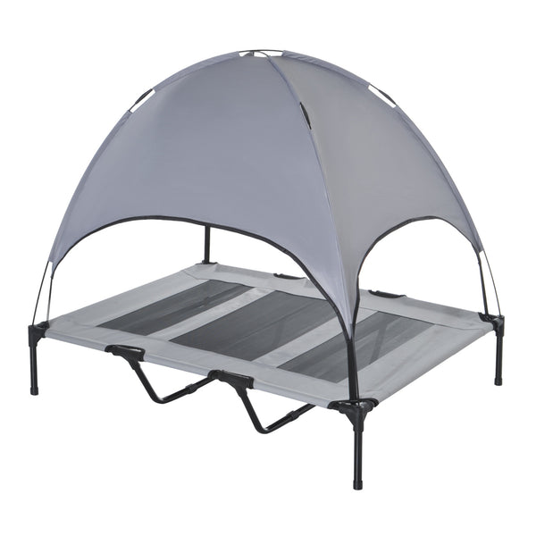 Verhoogd Hondenligbed met Zonnedak – 110×68 cm – Grijs | Zenzee