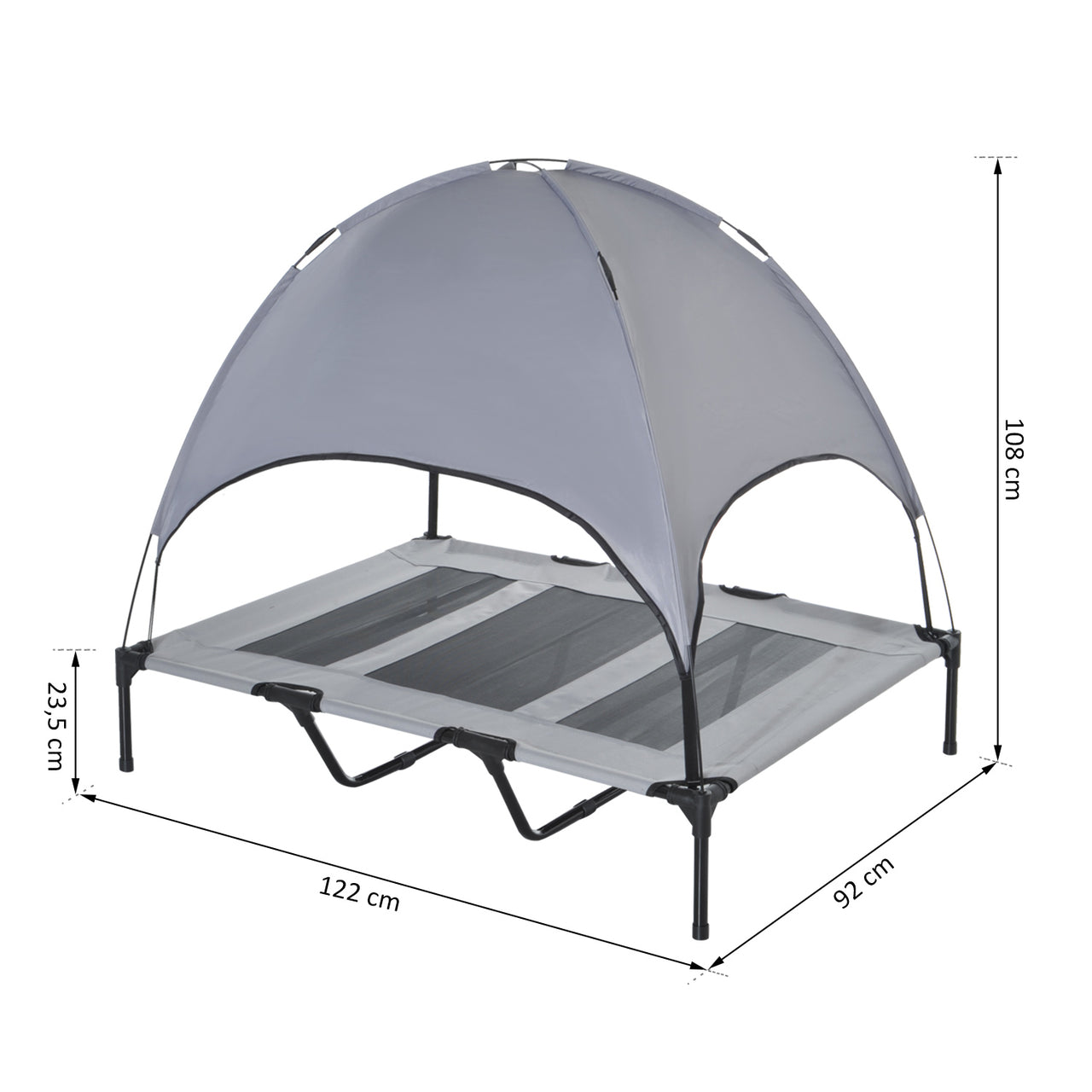 Verhoogd Hondenligbed met Zonnedak – 110×68 cm – Grijs | Zenzee