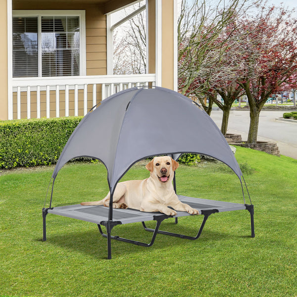 Verhoogd Hondenligbed met Zonnedak – 110×68 cm – Grijs | Zenzee